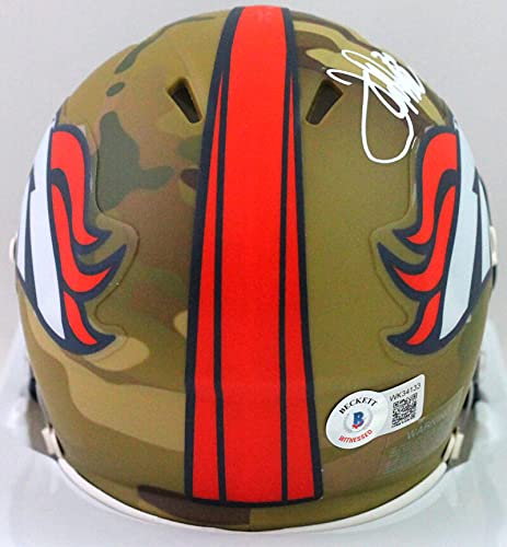 Terrell Davis Autographed Broncos Camo Mini Helmet w HOF- Beckett W White - 757 Sports Collectibles