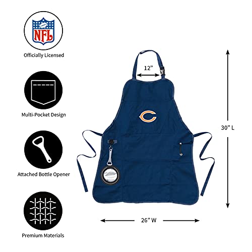 Team Sports America NFL Chicago Bears Ultimate Grilling Apron Durable Cotton with Beverage Opener and Multi Tool For Football Fans Fathers Day and More - 757 Sports Collectibles