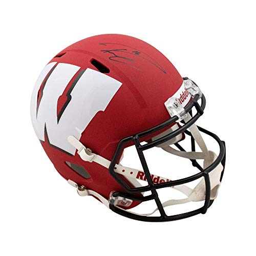 Russell Wilson Autographed Wisconsin AMP Replica Full-Size Football Helmet - BAS COA - 757 Sports Collectibles