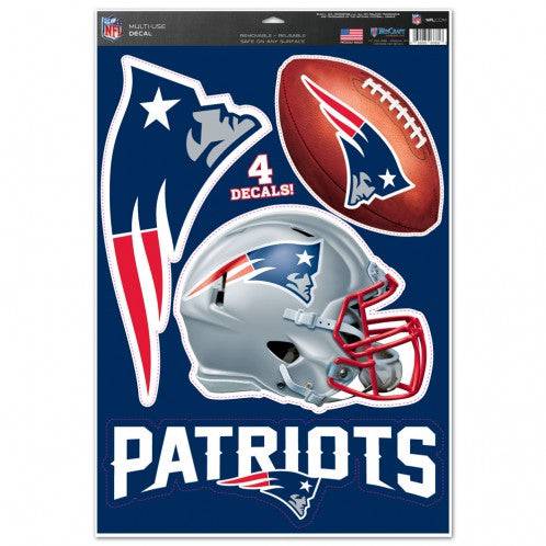 New England Patriots Multi Use Large Decals (4 Pack) Indoor/Outdoor Repositionable - 757 Sports Collectibles