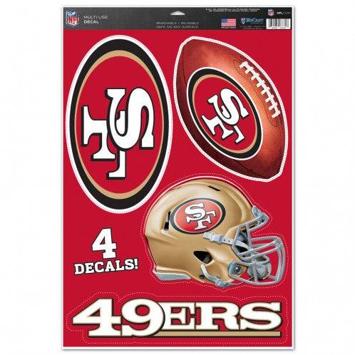 San Francisco 49ers Multi Use Large Decals (4 Pack) Indoor/Outdoor Repositionable - 757 Sports Collectibles