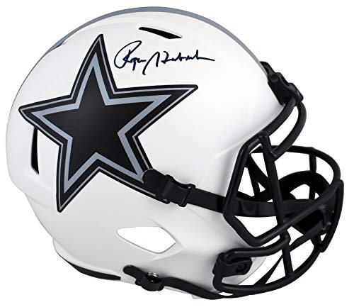 Cowboys Roger Staubach Signed Lunar Full Size Speed Rep Helmet BAS Witnessed - 757 Sports Collectibles