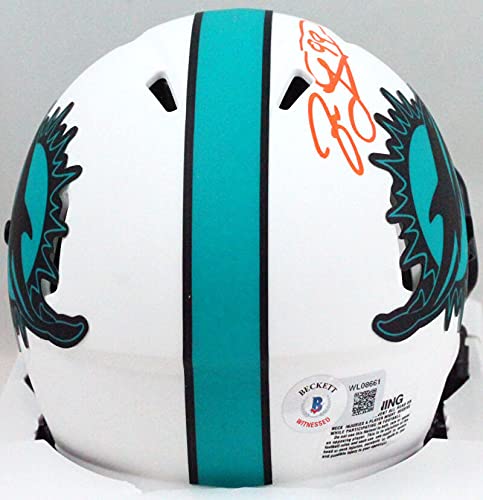 Jason Taylor Autographed Miami Dolphins Lunar Mini Helmet- Beckett W Orange - 757 Sports Collectibles