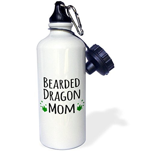 3dRose Bearded Dragon Mom-for female lizard and reptile enthusiasts and girl pet owners Green footprints-Sports Water Bottle, 21 oz, White - 757 Sports Collectibles