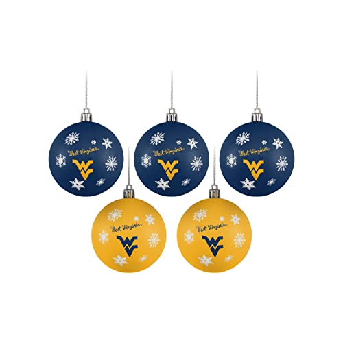 FOCO West Virginia Mountaineers NCAA 5 Pack Shatterproof Ball Ornament Set - 757 Sports Collectibles