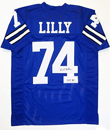 Bob Lilly Autographed Blue Pro Style Jersey w/HOF '80- JSA Witnessed Auth 4