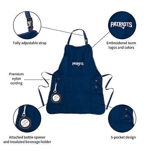 Team Sports America NFL New England Patriots Ultimate Grilling Apron Durable Cotton with Beverage Opener and Multi Tool For Football Fans Fathers Day and More - 757 Sports Collectibles