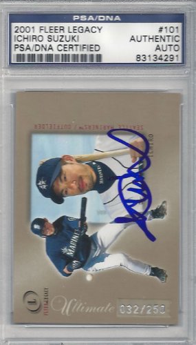 Ichiro Suzuki Autographed 2001 Fleer Legacy Rookie Card #/250 Holo & PSA/DNA #83134291