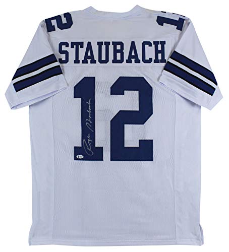 Roger Staubach Authentic Signed White Pro Style Jersey BAS - 757 Sports Collectibles