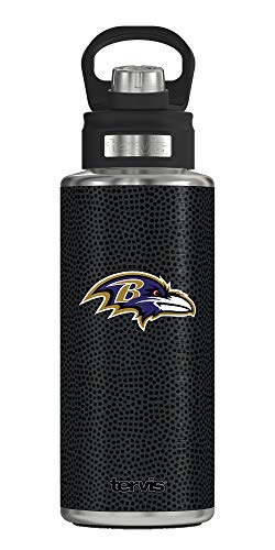 Tervis NFL Baltimore Ravens Triple Walled Insulated Tumbler, 32oz Wide Mouth Bottle - Stainless Steel, Black Leather - 757 Sports Collectibles