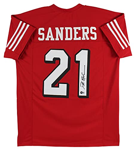 Deion Sanders Authentic Signed Red Pro Style Jersey w/Drop Shadow BAS Witnessed - 757 Sports Collectibles