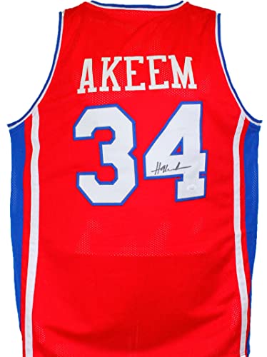 Akeem Olajuwon Autographed Red College Style Jersey- JSA Witnessed Black - 757 Sports Collectibles