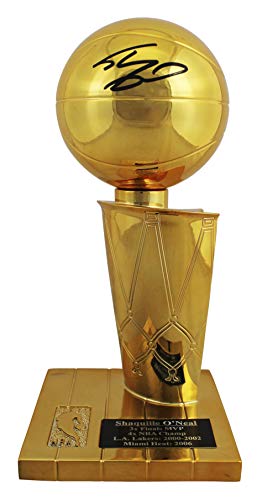 Lakers Shaquille O'Neal Signed 12" Replica Larry O'Brien Trophy BAS Witnessed - 757 Sports Collectibles