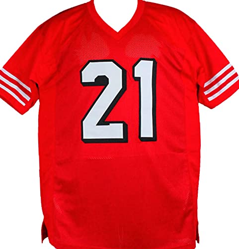 Deion Sanders Autographed Red Pro Style Stat Jersey- Beckett W Black 1 - 757 Sports Collectibles