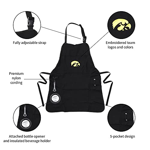 Team Sports America Collegiate University of Iowa Ultimate Grilling Apron Durable Cotton with Beverage Opener and Multi Tool For Football Fans Fathers Day and More - 757 Sports Collectibles