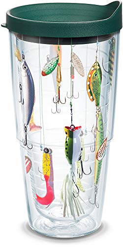 Tervis Fishing Tumbler with Wrap and Hunter Green Lid 24oz, Clear - 757 Sports Collectibles