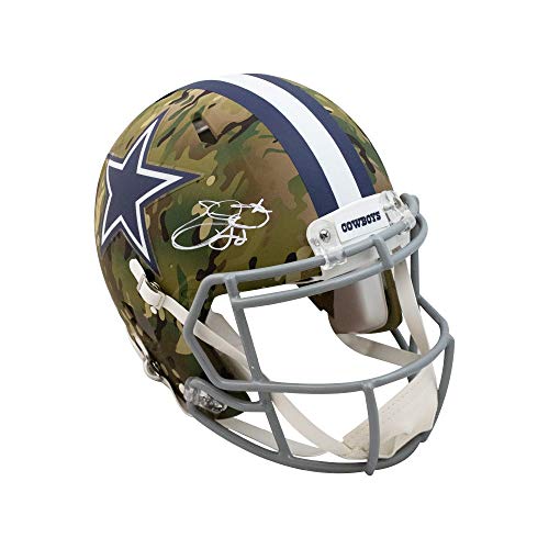 Emmitt Smith Autographed Cowboys Camo Authentic Full-Size Football Helmet - BAS COA - 757 Sports Collectibles