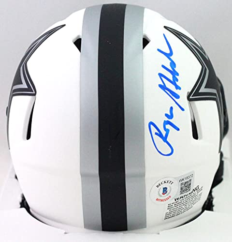 Roger Staubach Autographed Dallas Cowboys Lunar Speed Mini Helmet- Beckett Blue - 757 Sports Collectibles