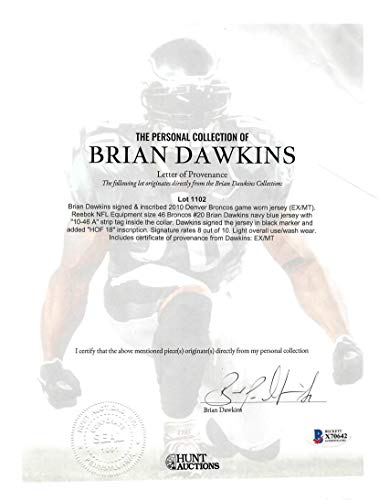 Broncos Brian Dawkins HOF 18 Signed 2010 Game Used Navy Nike Jersey BASS #X70645 - 757 Sports Collectibles