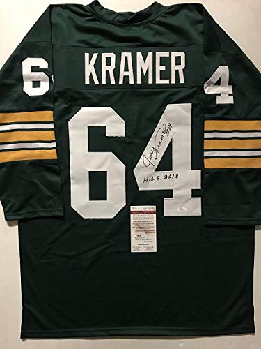 Autographed/Signed Jerry Kramer"HOF 2018" Green Bay Green Football Jersey JSA COA - 757 Sports Collectibles