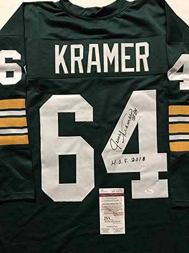 Autographed/Signed Jerry Kramer"HOF 2018" Green Bay Green Football Jersey JSA COA