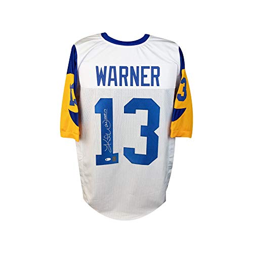 Kurt Warner HOF 17 Autographed St Louis Rams Custom White Football Jersey - BAS COA - 757 Sports Collectibles