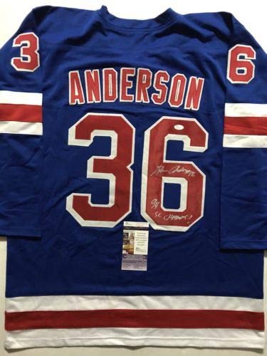 Autographed/Signed Glenn Anderson"94 SC Champs" New York Blue Hockey Jersey JSA COA - 757 Sports Collectibles