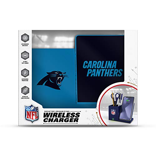 NFL Carolina Panthers Wireless Charger and Desktop Organizer, Team Color - 757 Sports Collectibles