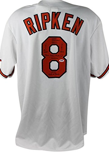 Orioles Cal Ripken Jr. Full Name W/ Stats Authentic Signed White Jersey PSA/DNA - 757 Sports Collectibles