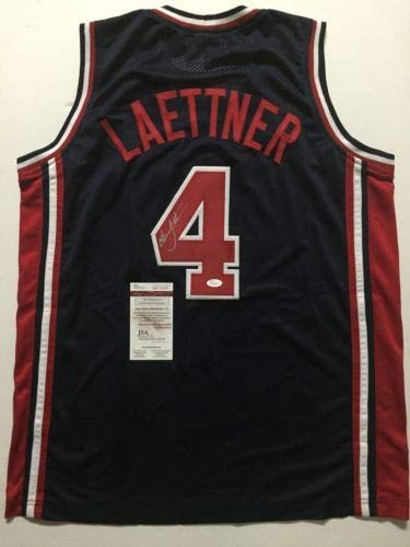 Autographed/Signed Christian Laettner Team USA Olympics Blue Basketball Jersey JSA COA - 757 Sports Collectibles