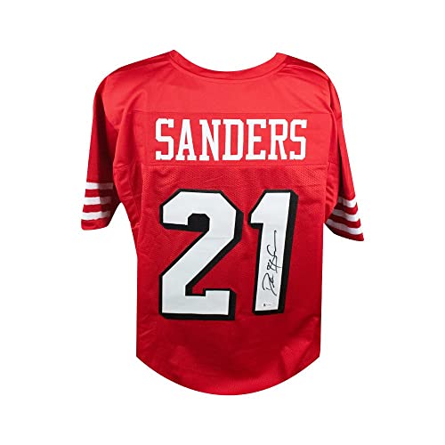 Deion Sanders Autographed San Francisco Custom Red Football Jersey - BAS - 757 Sports Collectibles