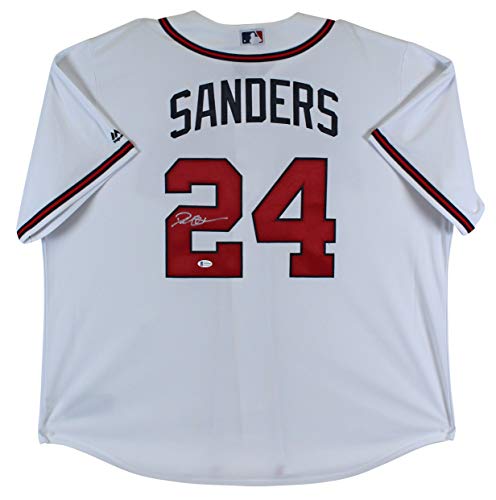 Braves Deion Sanders Authentic Signed White Majestic Coolbase Jersey BAS Witness - 757 Sports Collectibles