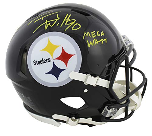 Steelers T.J. Watt"Mega Watt" Signed Proline Full Size Speed Helmet JSA Witness - 757 Sports Collectibles