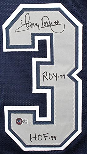 Tony Dorsett Autographed Blue Pro Style Jersey w/ 5 Inscriptions- Beckett W Black - 757 Sports Collectibles