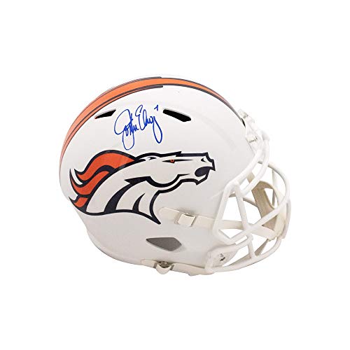 John Elway Autographed Denver Broncos Flat White Replica Full-Size Football Helmet - BAS COA - 757 Sports Collectibles