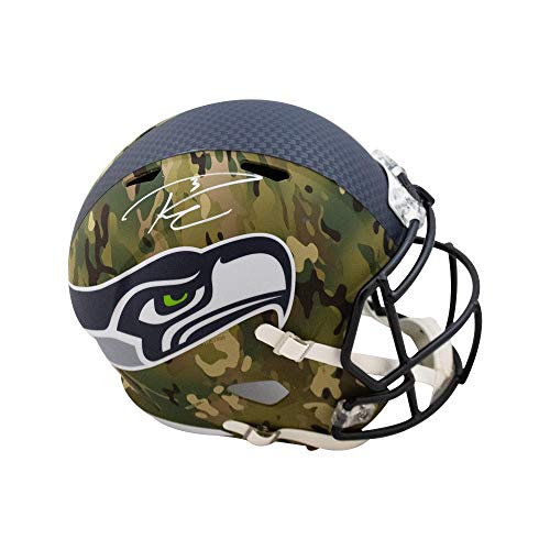 Russell Wilson Autographed Seahawks Camo Replica Full-Size Football Helmet - BAS COA - 757 Sports Collectibles