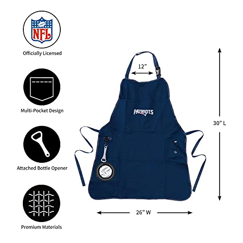Team Sports America NFL New England Patriots Ultimate Grilling Apron Durable Cotton with Beverage Opener and Multi Tool For Football Fans Fathers Day and More - 757 Sports Collectibles