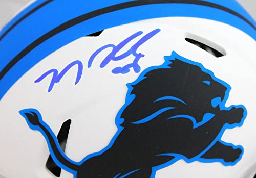 TJ Hockenson Autographed Detroit Lions Lunar Speed Mini Helmet-Beckett W Hologram Dark Blue - 757 Sports Collectibles