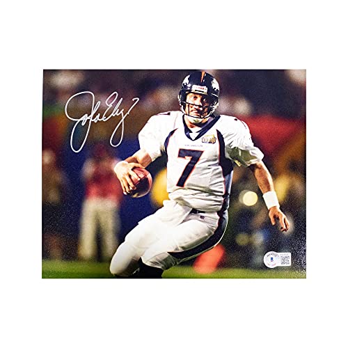 John Elway Autographed Denver Broncos 8x10 Photo - BAS COA (White Jersey) - 757 Sports Collectibles