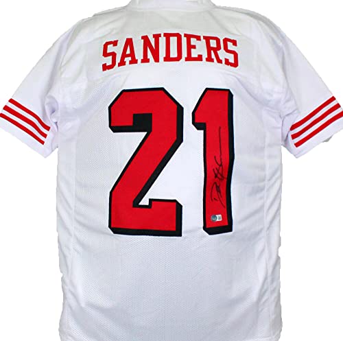 Deion Sanders Autographed White Pro Style Jersey-Beckett W Hologram Black - 757 Sports Collectibles