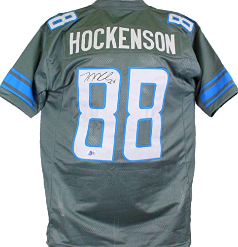 TJ Hockenson Autographed Grey Pro Style Jersey L8- Beckett W Hologram Black - 757 Sports Collectibles