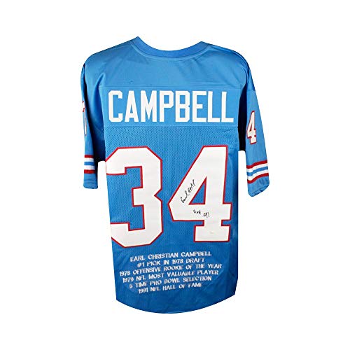 Earl Campbell HOF 91 Autographed Houston Oilers Custom Stat Football Jersey JSA - 757 Sports Collectibles