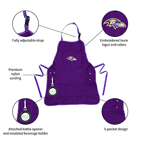 Team Sports America NFL Baltimore Ravens Ultimate Grilling Apron Durable Cotton with Beverage Opener and Multi Tool For Football Fans Fathers Day and More - 757 Sports Collectibles