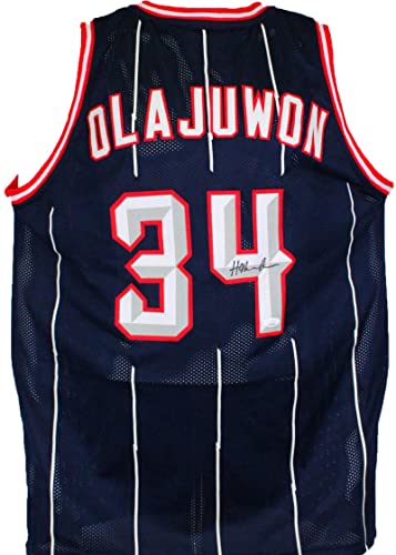 Hakeem Olajuwon Autographed Blue Jersey- JSA Witnessed Black - 757 Sports Collectibles