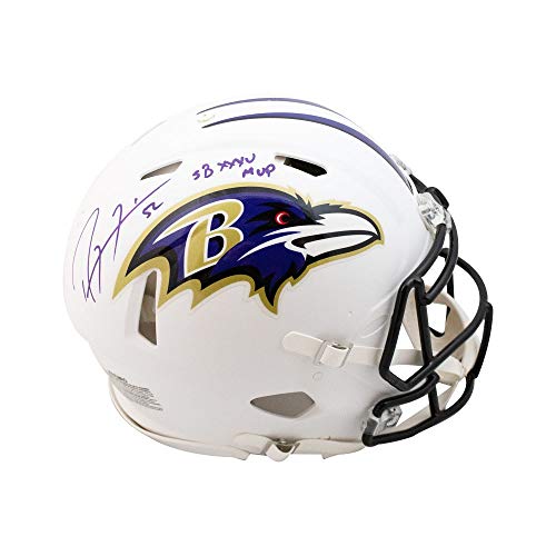 Ray Lewis SB MVP Autographed Ravens Flat White Authentic Full-Size Football Helmet - BAS COA - 757 Sports Collectibles