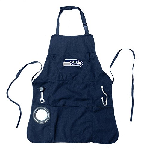 Team Sports America NFL Seattle Seahawks Ultimate Grilling Apron Durable Cotton with Beverage Opener and Multi Tool For Football Fans Fathers Day and More - 757 Sports Collectibles