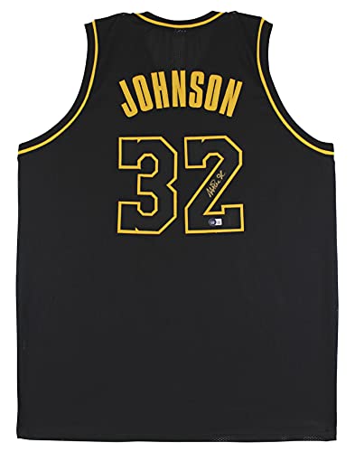 Magic Johnson Signed Black Pro Style Jersey Black Numbers Gold Trim BAS Witness - 757 Sports Collectibles