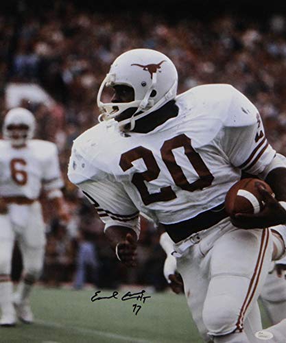 Earl Campbell Autographed UT Longhorns 16x20 Photo In White Jersey w/HT- JSA W Auth Black