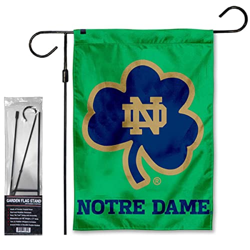 Notre Dame Shamrock Garden Flag and Flag Stand Holder Flagpole Set - 757 Sports Collectibles