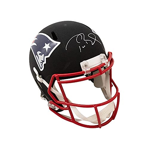 Tom Brady Autographed Patriots Flat Black Replica Full-Size Football Helmet - Fanatics LOA - 757 Sports Collectibles